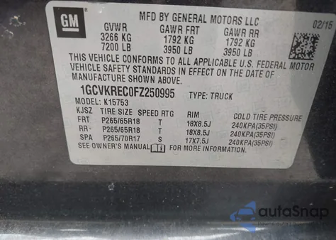 2015 Chevrolet Silverado 1500 2Lt from USA, damaged, VIN 1GCVKREC0FZ250995
